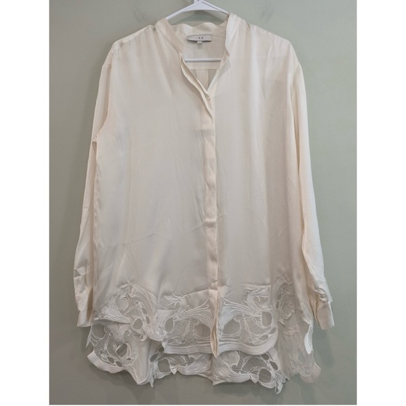 IRO Ivory Long Sleeve 100% Silk Button Up Blouse Lace
Cut Hem Size 38 Large - Picture 1 of 9